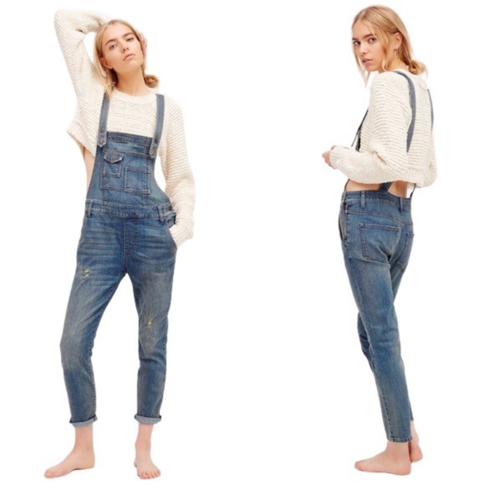 Free People washed denim overalls sz 30 EUC